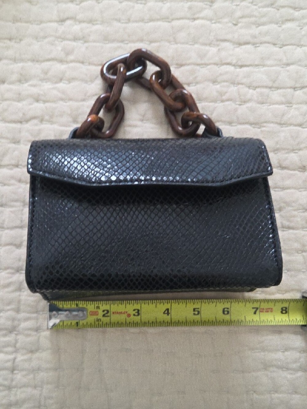 Ganni Black Leather Croc Embossed Belly Belt Bag with Tortoiseshell Handle. NWT. - Picture 6 of 9